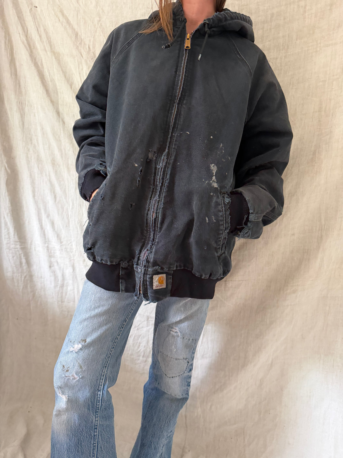 Black Shredded Carhartt Hooded Jacket