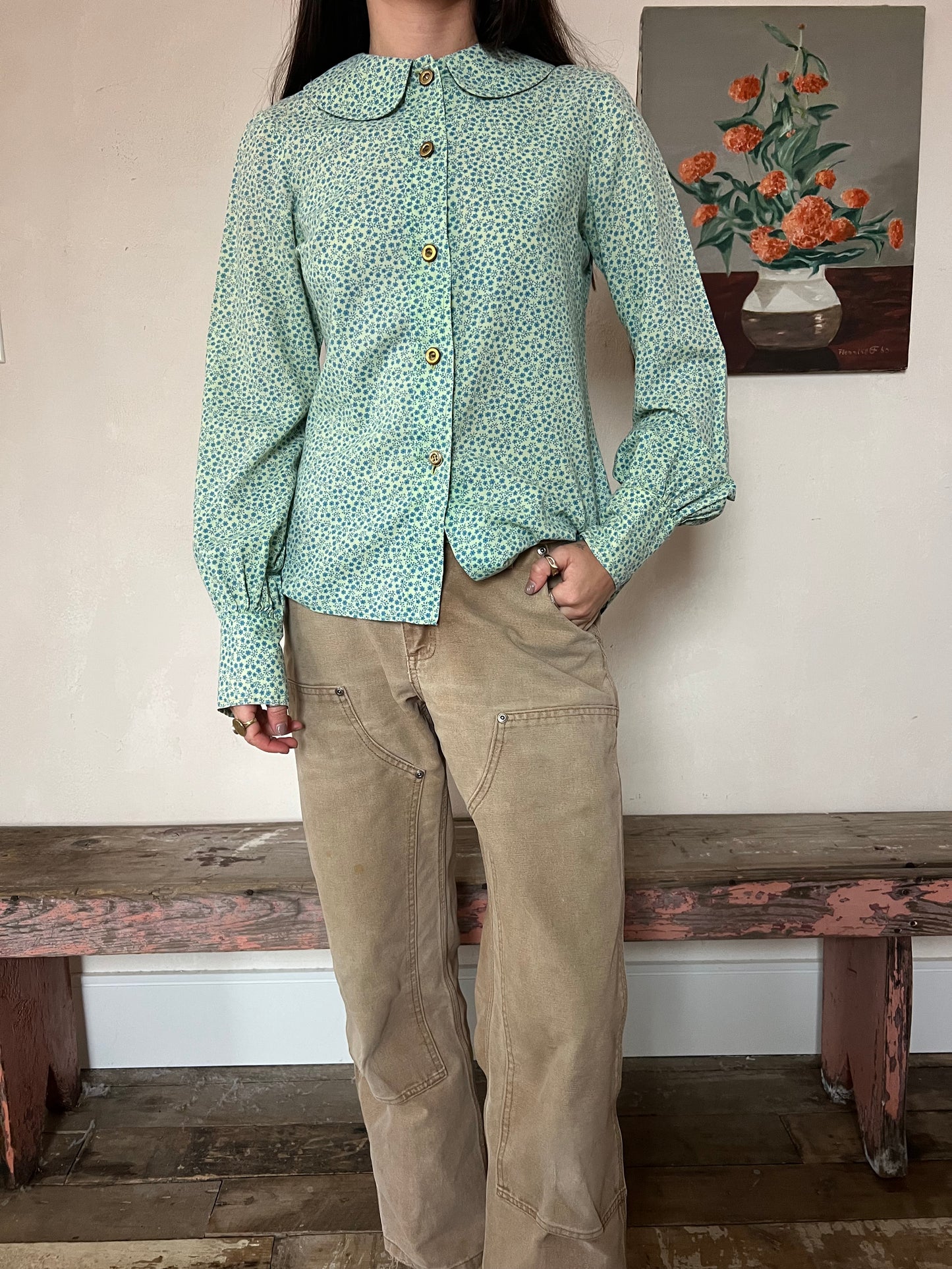 Green + Blue Floral Blouse