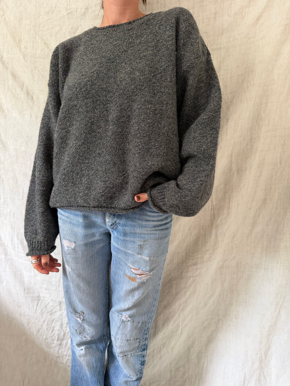 Charcoal Grey Rolled Hem Sweater
