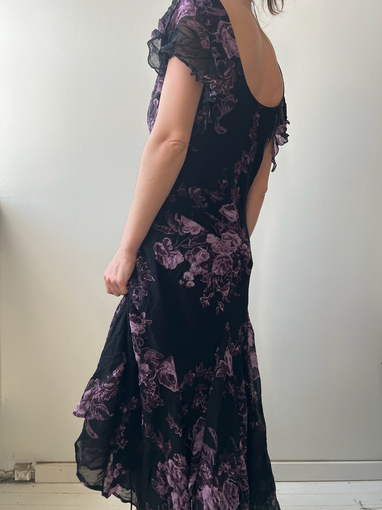 Black and Purple Floral Flowy Dress