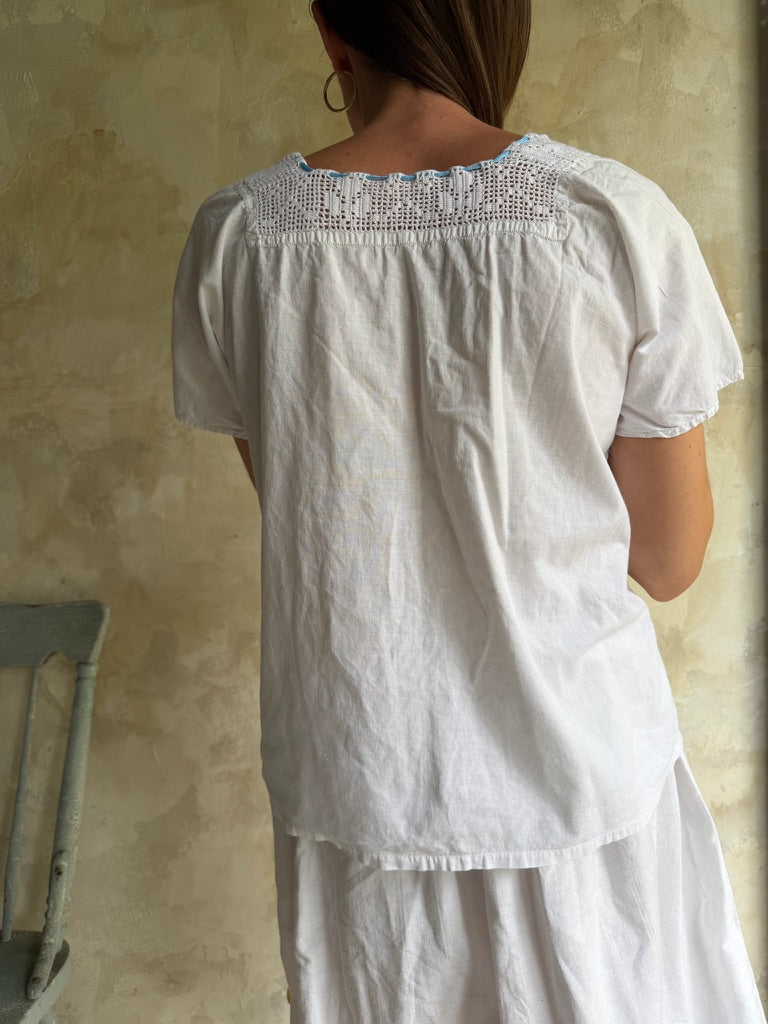 Antique Italian Short Sleeve Crochet Blouse