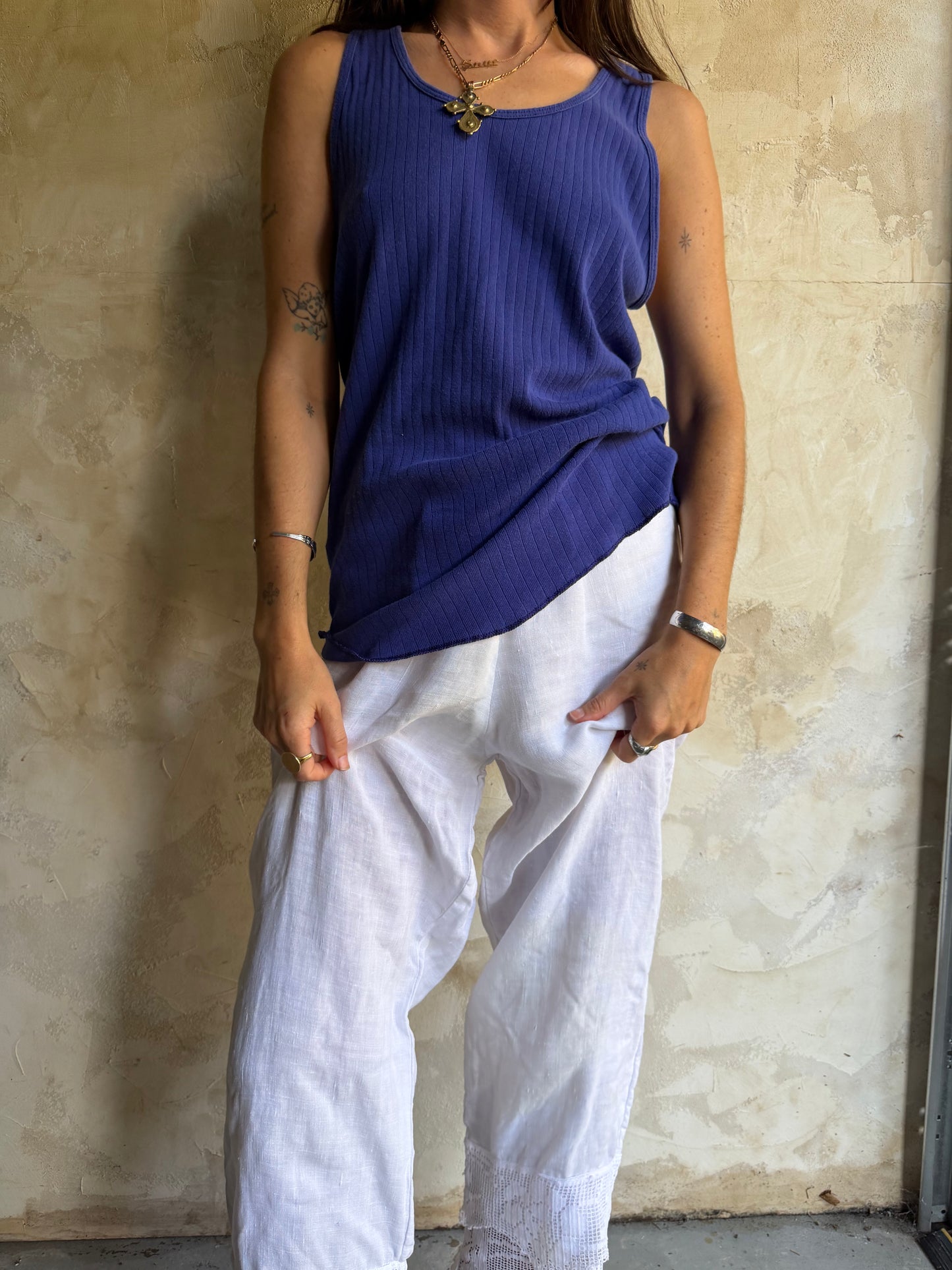 Indigo Blue Ribbed Cotton Tank