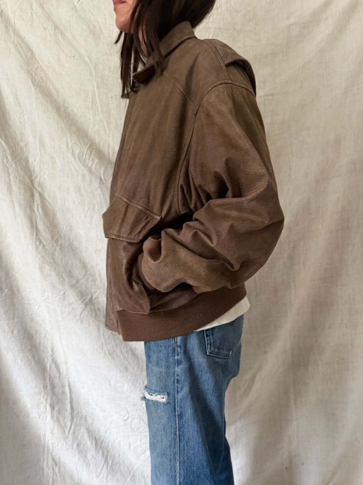 Faded Brown Leather Bomber