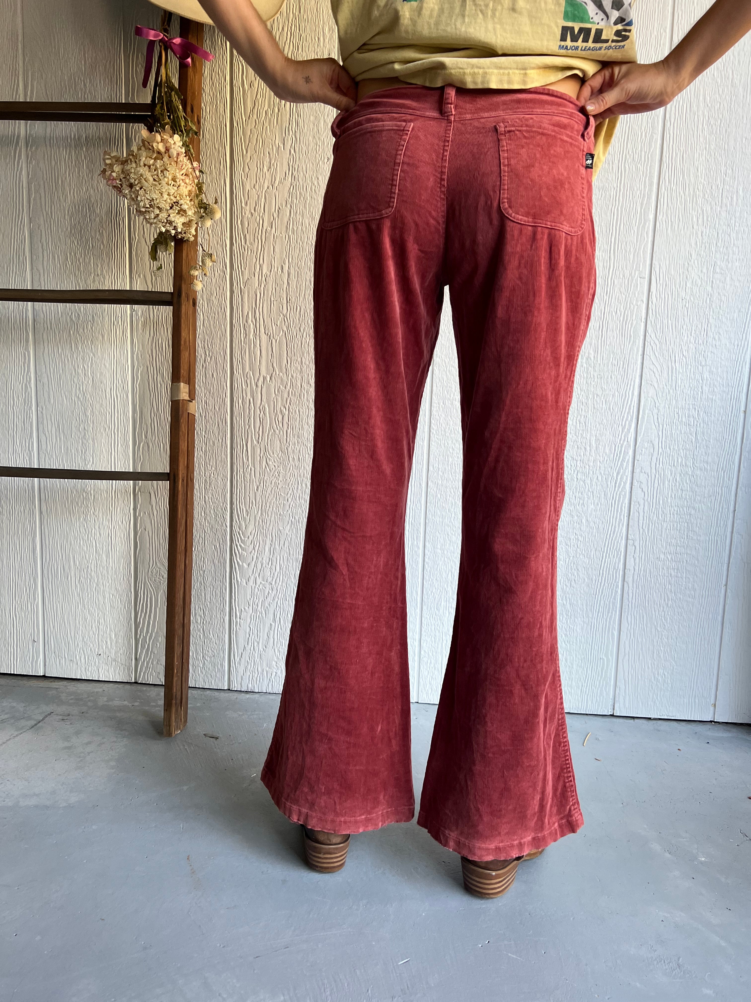 Red Low-Rise Cord Flares