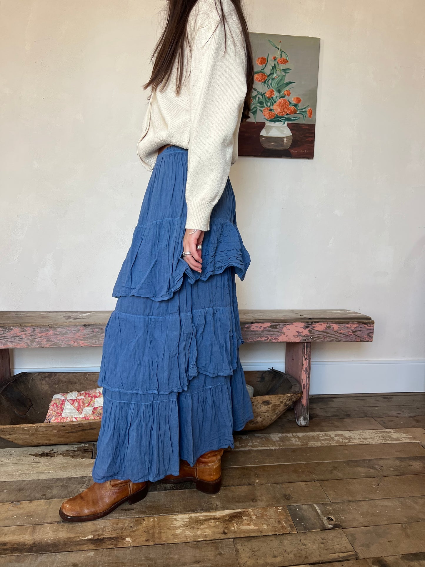 Oaxacan Royal Blue Ruffle Skirt