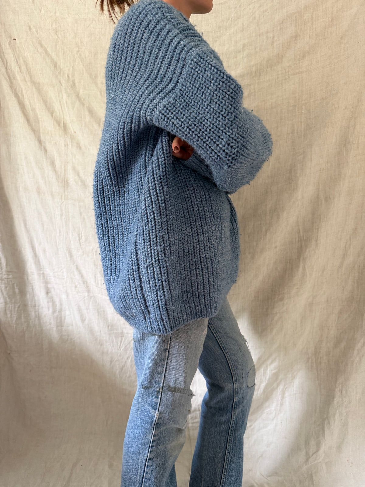 Sky Blue Knit Ribbed Sweater