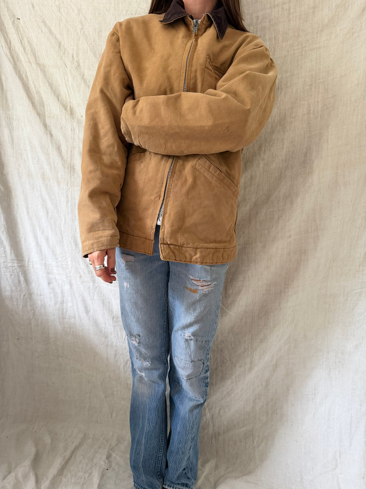 Khaki Zip-up Chore Jacket