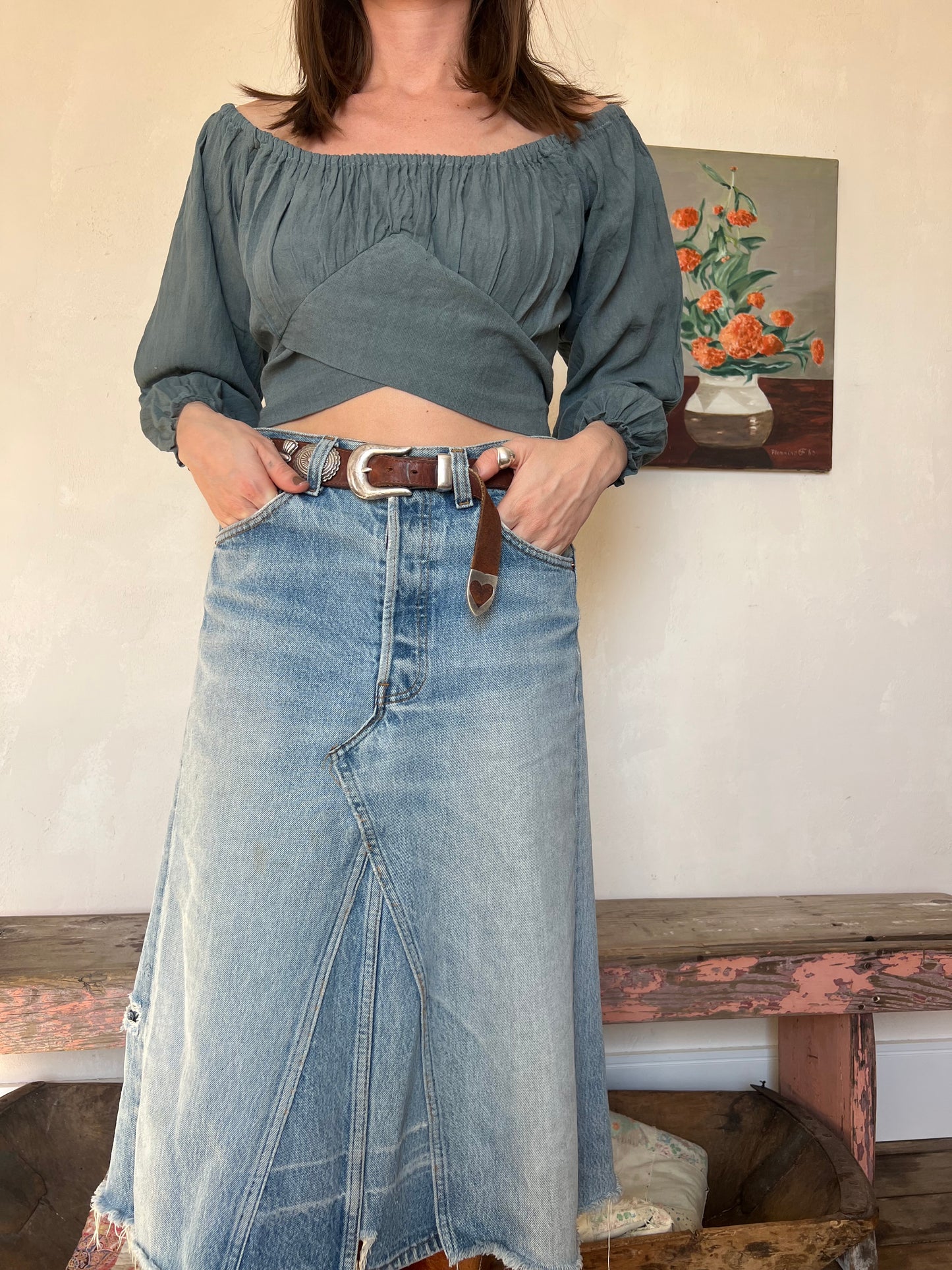 Oaxacan Dark Grey Criss Cross Blouse