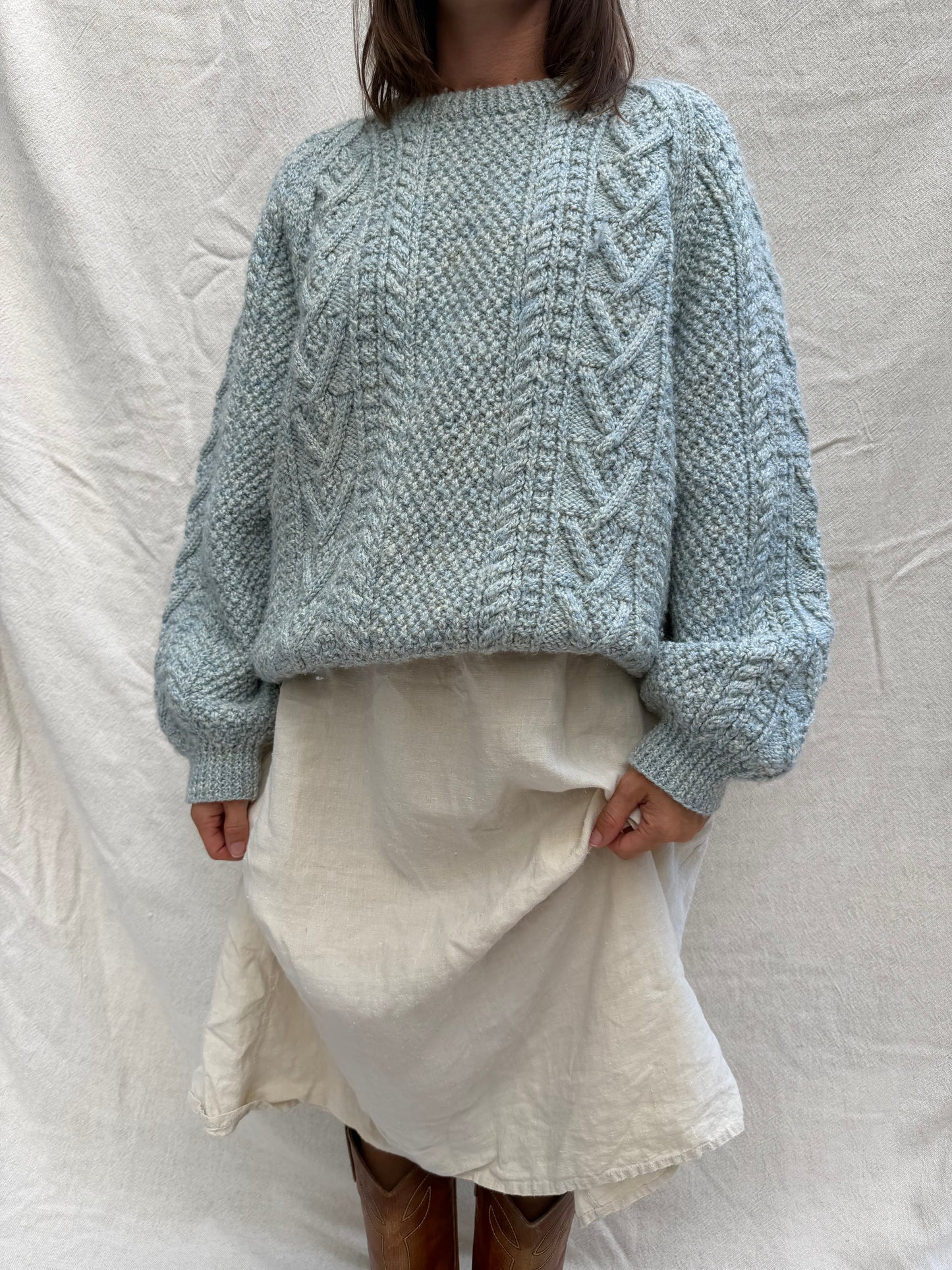 Baby Blue Wool Knit Irish Sweater
