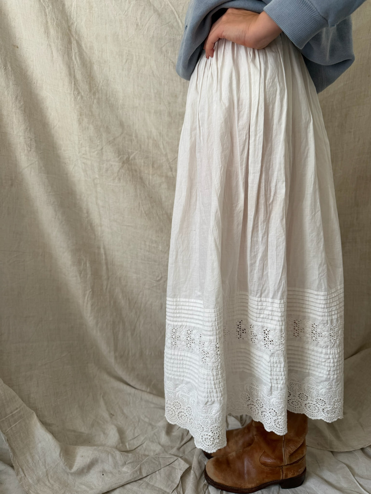 Antique White Eyelet Cotton Skirt