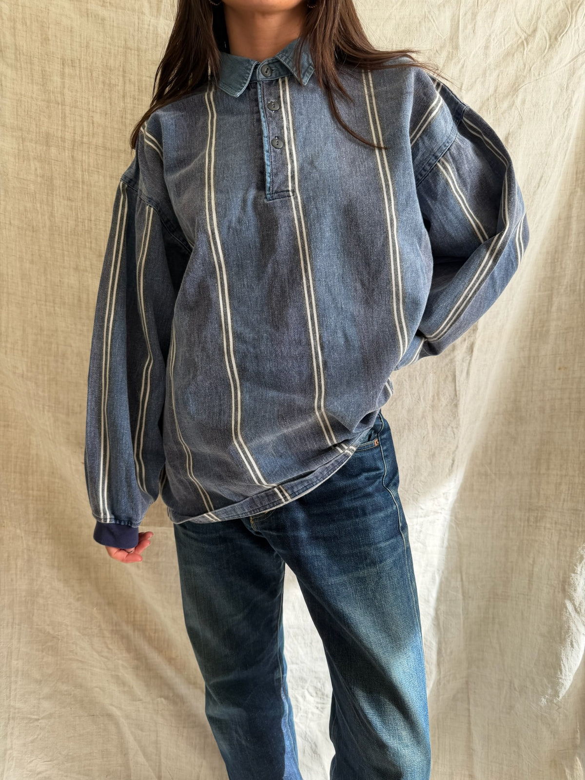 Denim Pinstriped Rugby Shirt