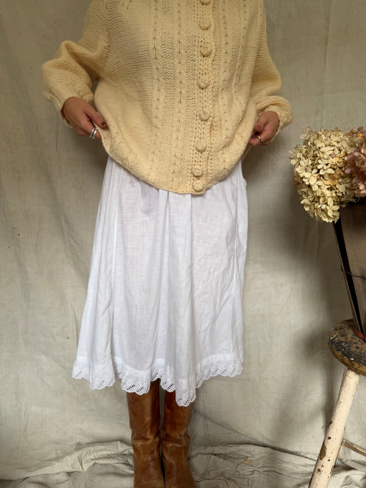 Antique White Cotton Slip Skirt