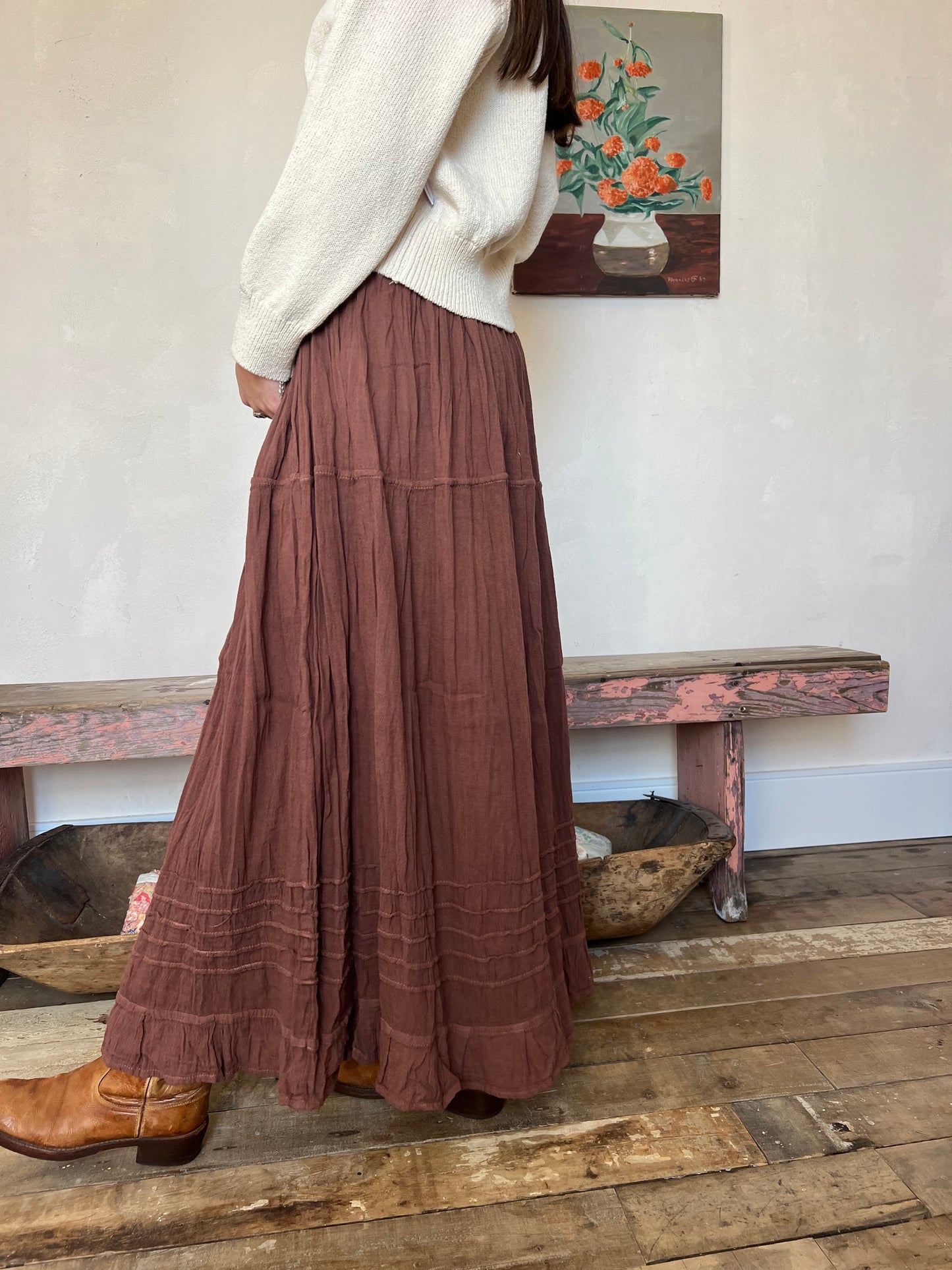 Oaxacan Chocolate Brown Long Cotton Skirt
