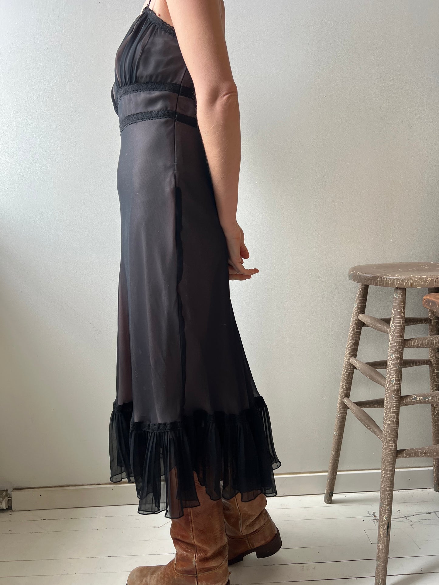 Frilly Black Spaghetti Strap Dress