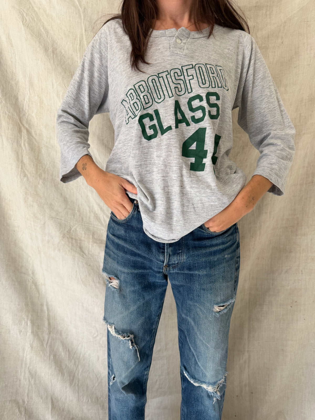 Thin Grey + Green Baseball 3/4 Length Sleeve