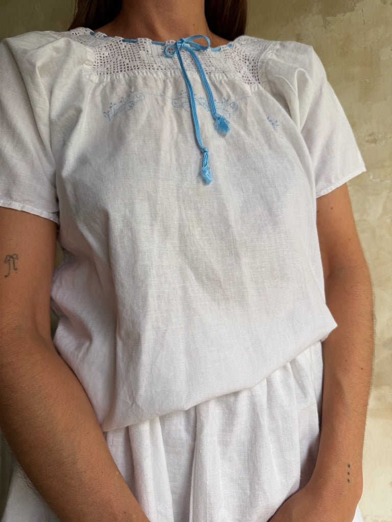 Antique Italian Short Sleeve Crochet Blouse