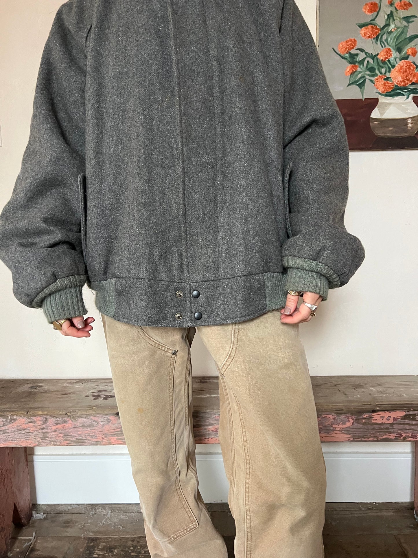 Grey Wool Bomber Jacket