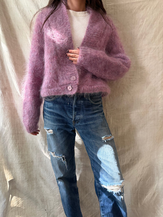 Cropped Magenta Mohair Cardigan