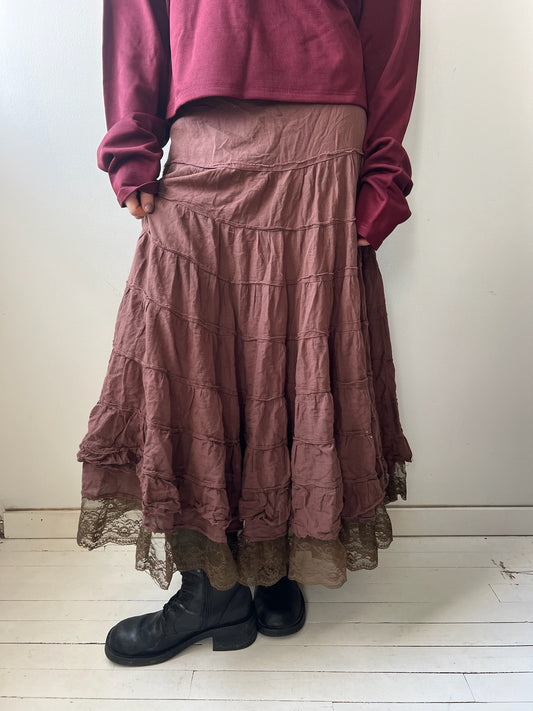 Brown Flowy Lace Skirt
