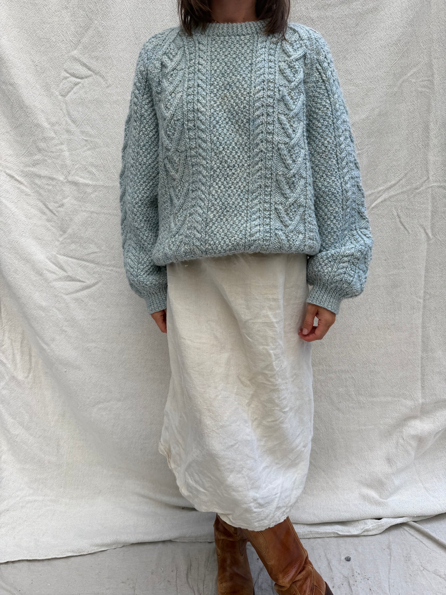 Baby Blue Wool Knit Irish Sweater