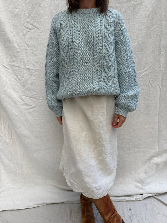 Baby Blue Wool Knit Irish Sweater
