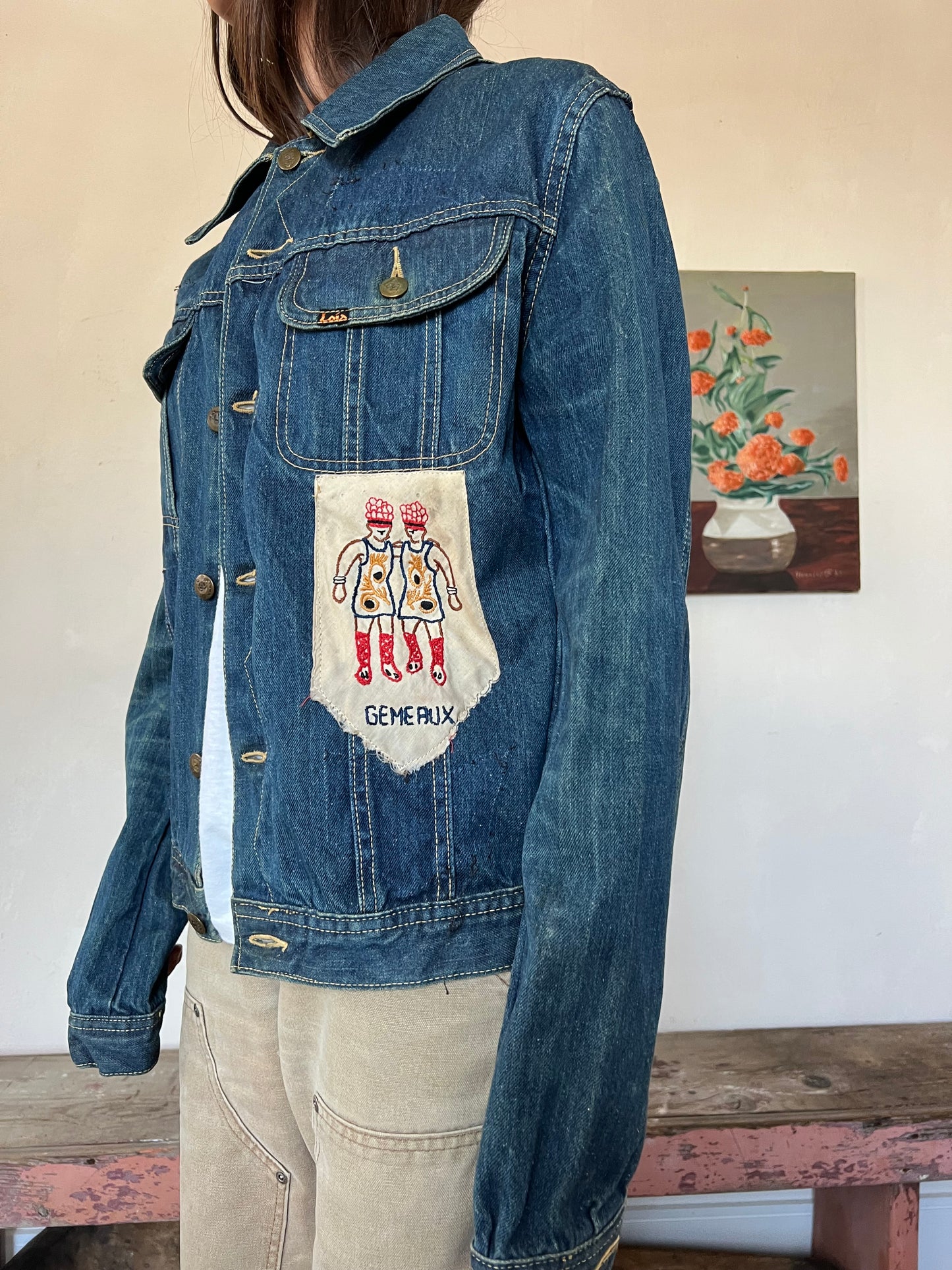 Patched Dark Denim Jacket