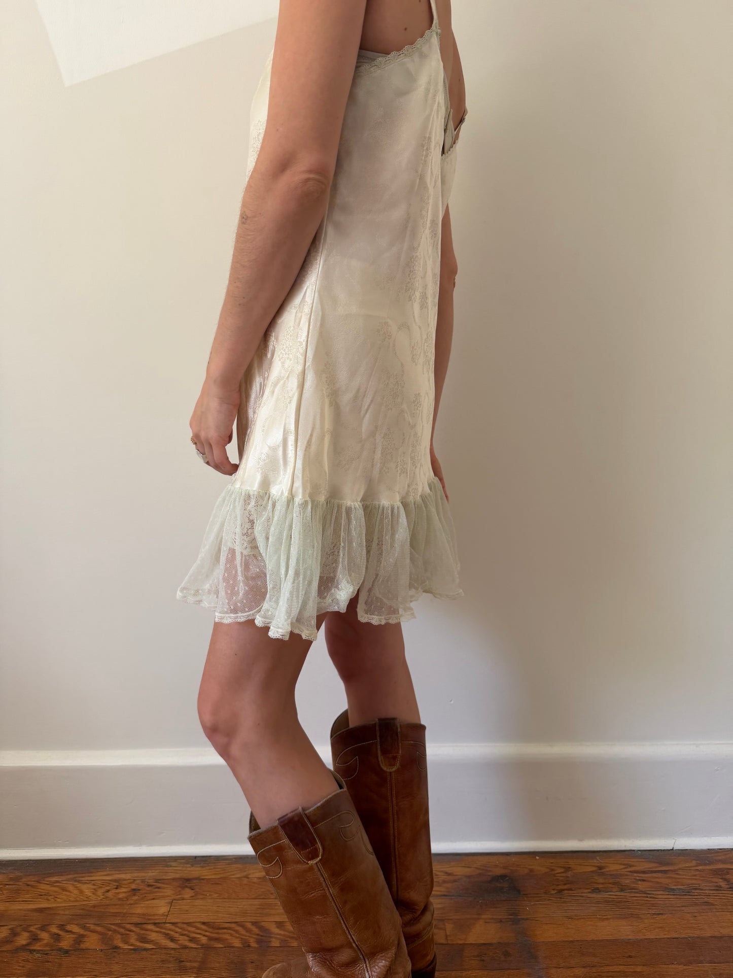 Slip Dress With Mint Lace Trim