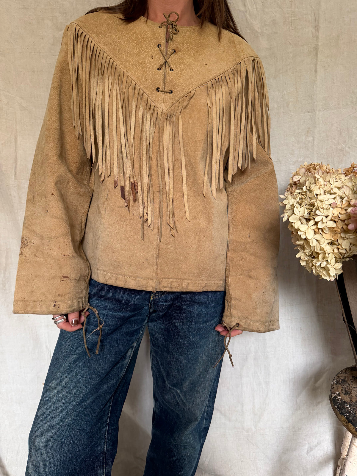 Suede Fringe Pullover