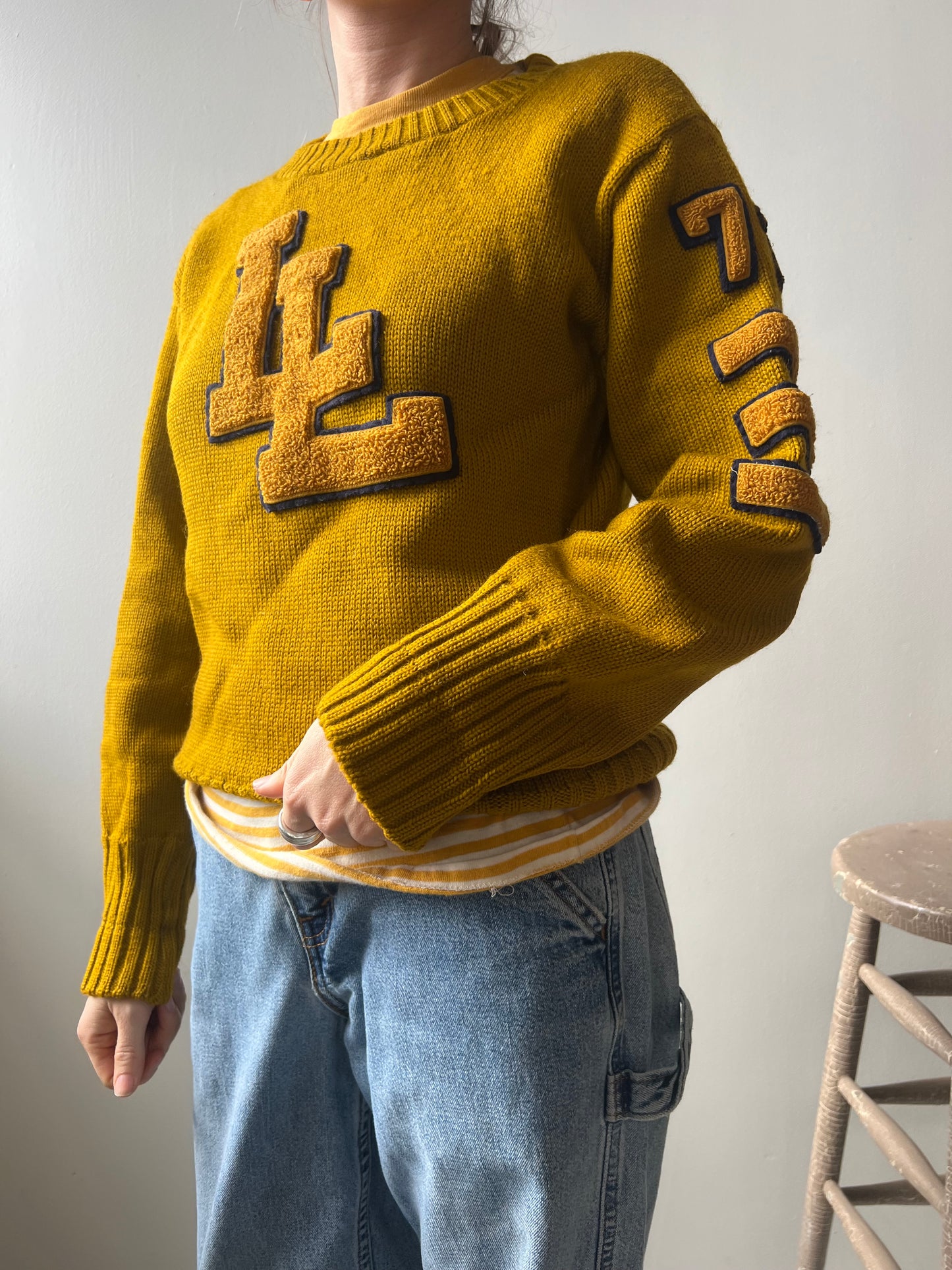 Mustard Yellow Varsity Wool Sweater