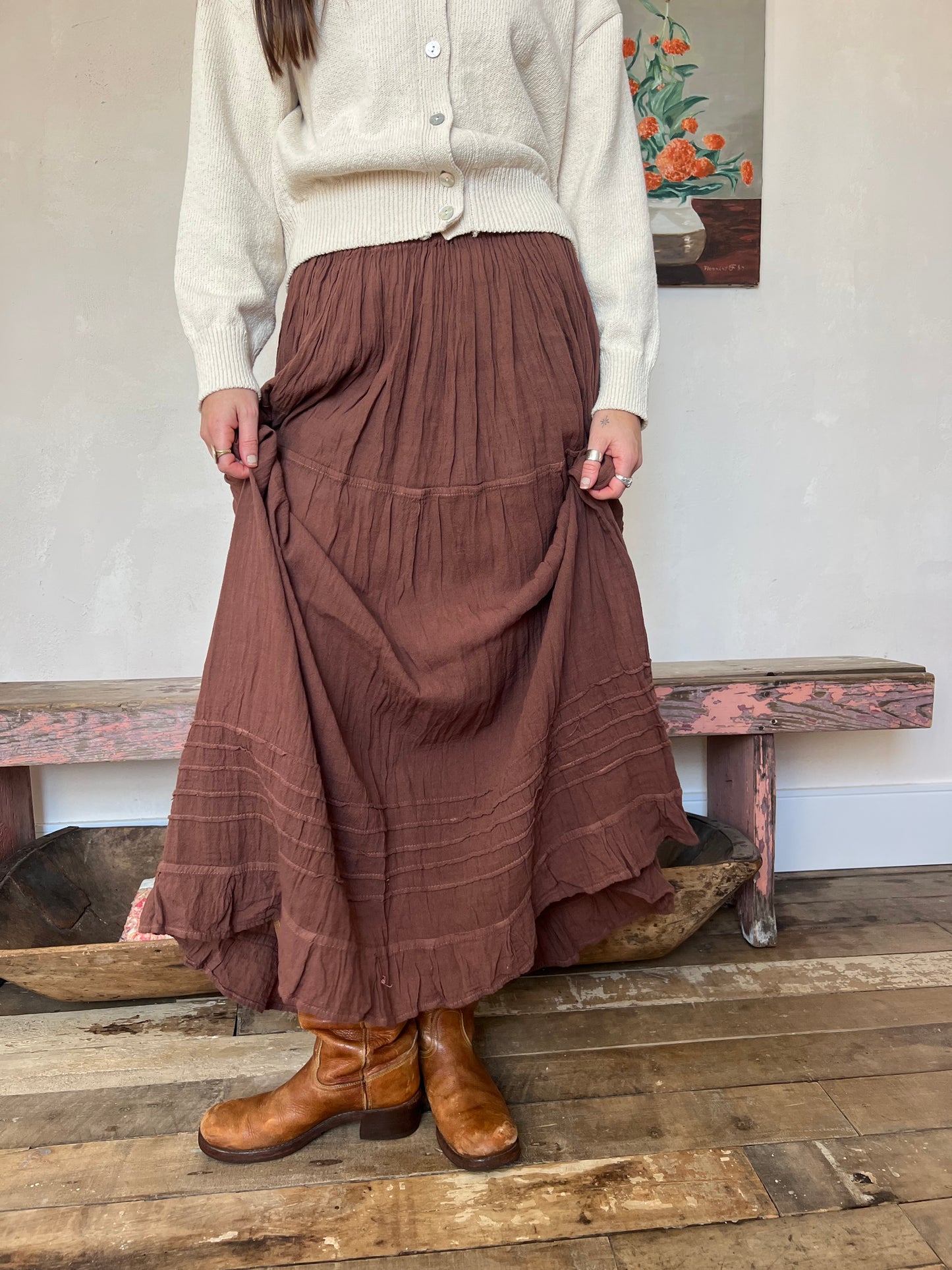 Oaxacan Chocolate Brown Long Cotton Skirt