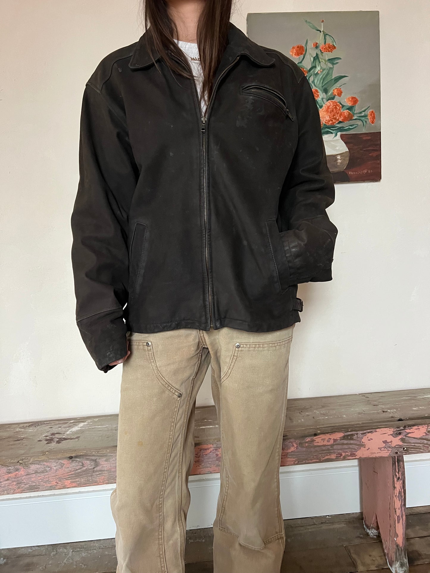 Dark Brown Faded Leather Jacket