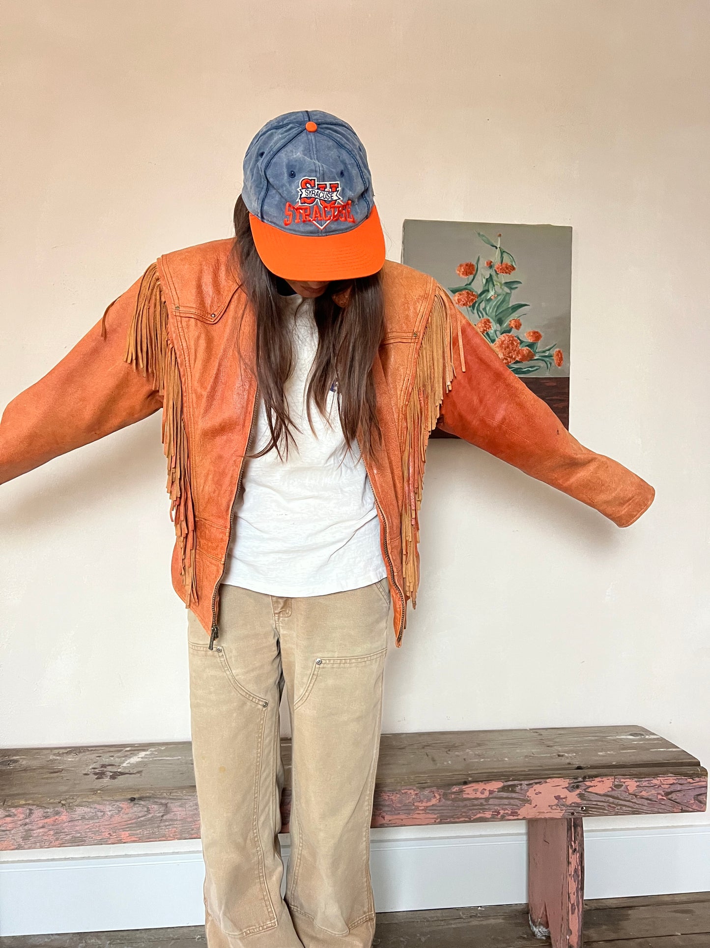 Copper Leather Fringe Jacket