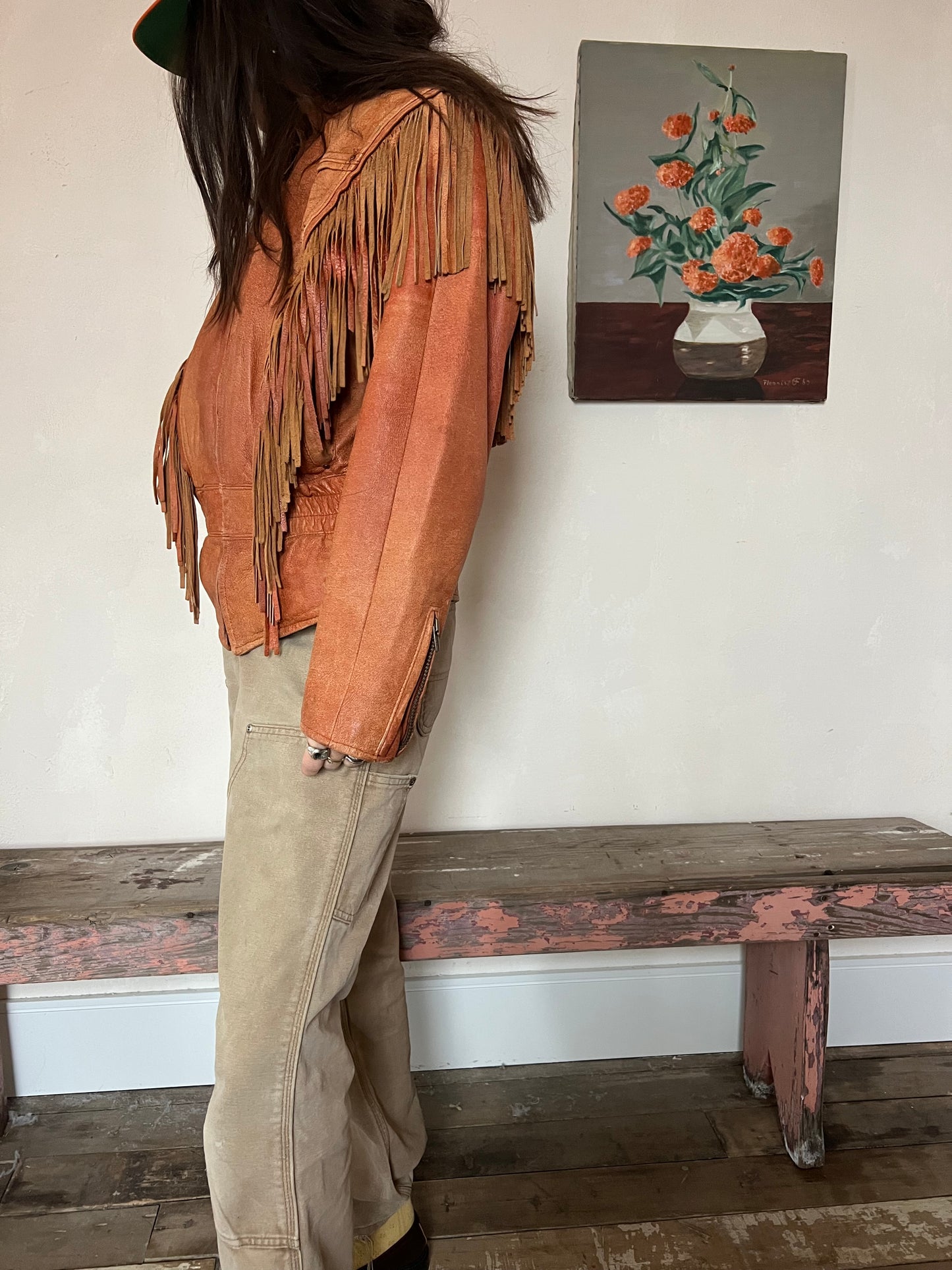 Copper Leather Fringe Jacket