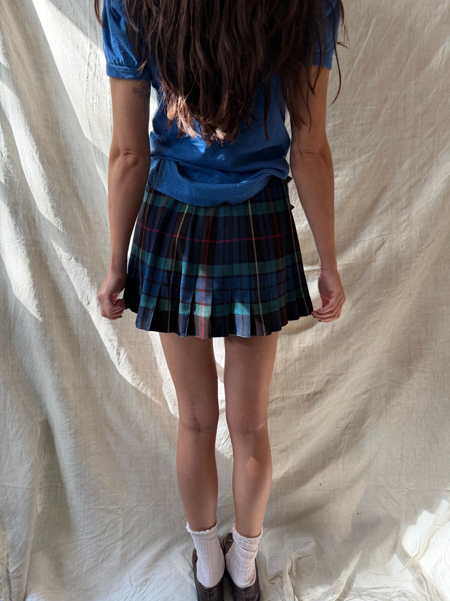 Brown Blue + Green Cropped Kilt