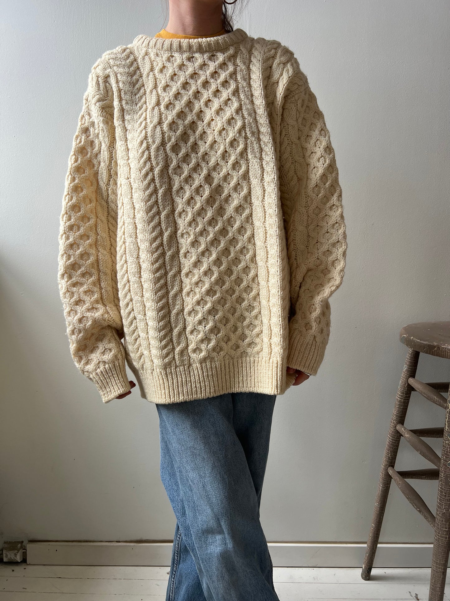LL Bean Cream Fisherman Wool Sweater