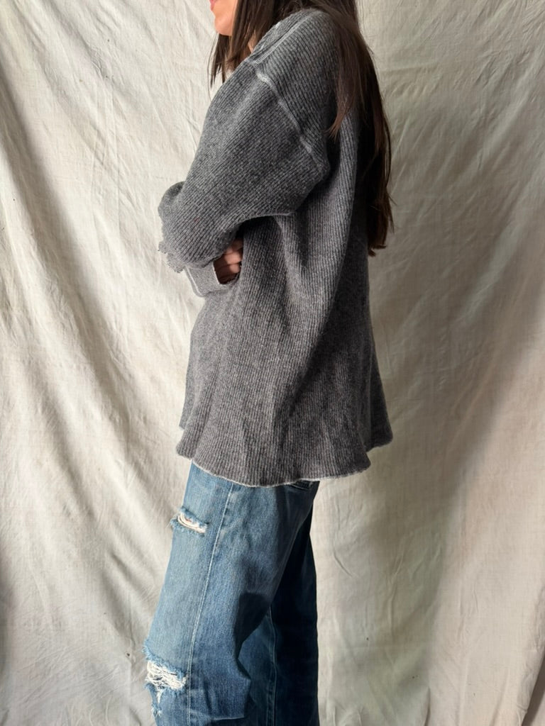 Grey Wool Ribbed Henley