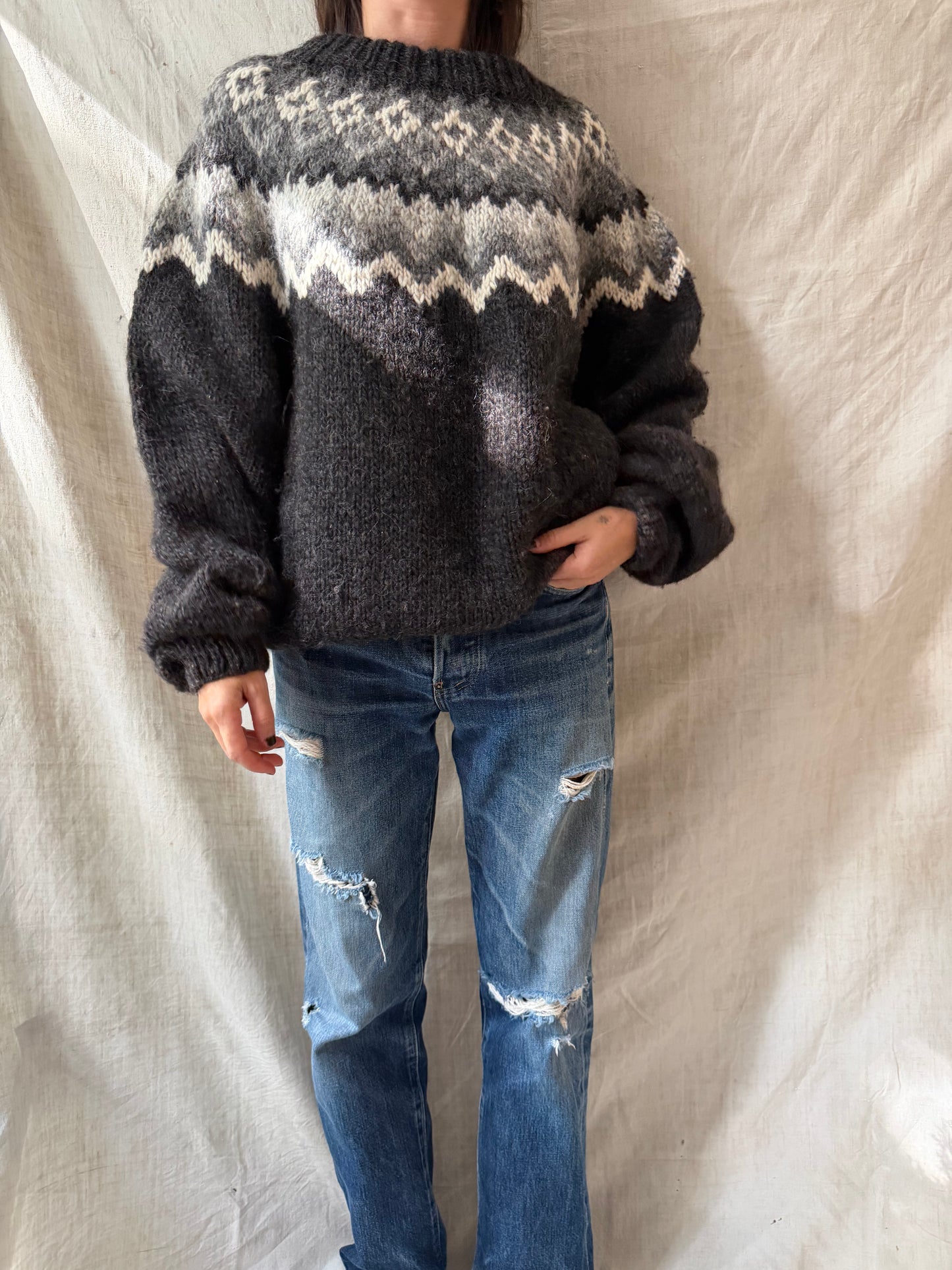 Grey + Black Icelandic Wool Sweater