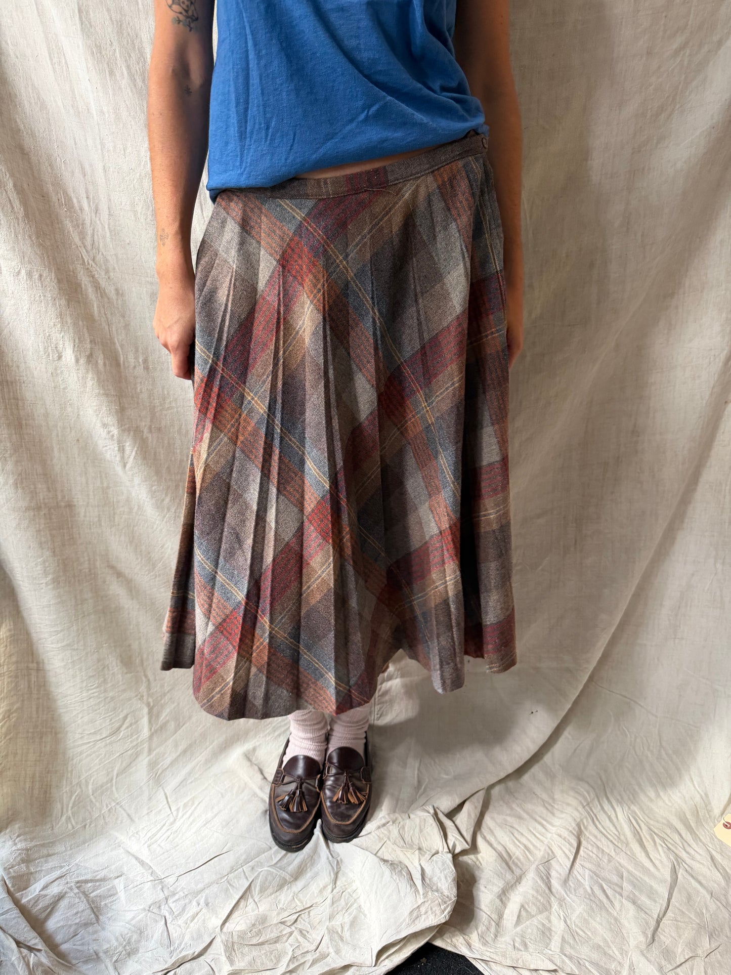Long Plaid Wool Skirt