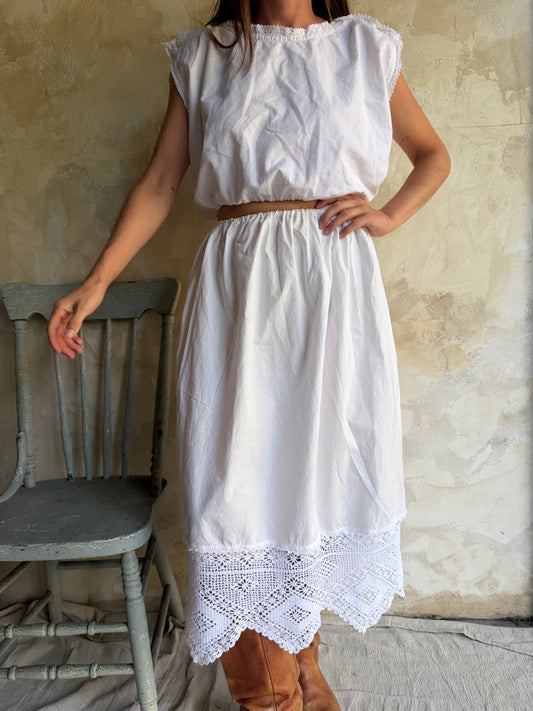Reworked Cotton Skirt with Antique Crochet Trim