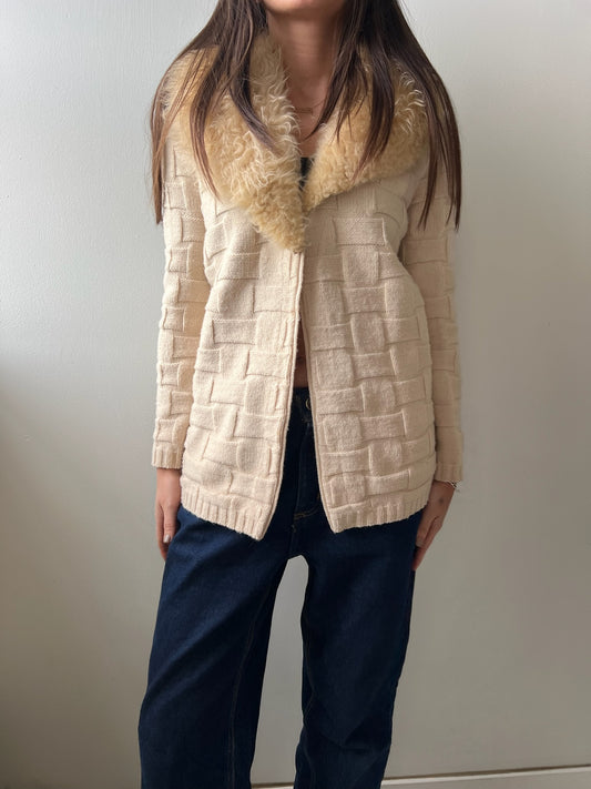 Faux Fur Trim Collar Cardigan