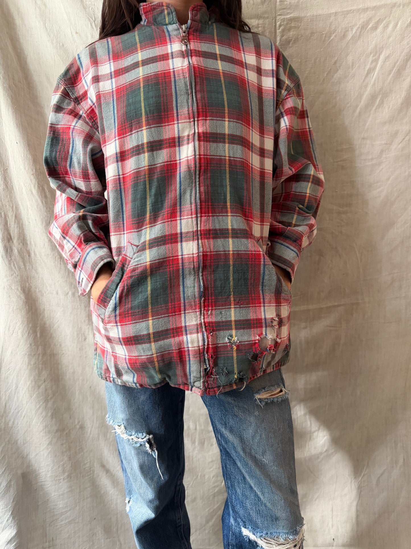 Distressed Plaid Flannel Shacket