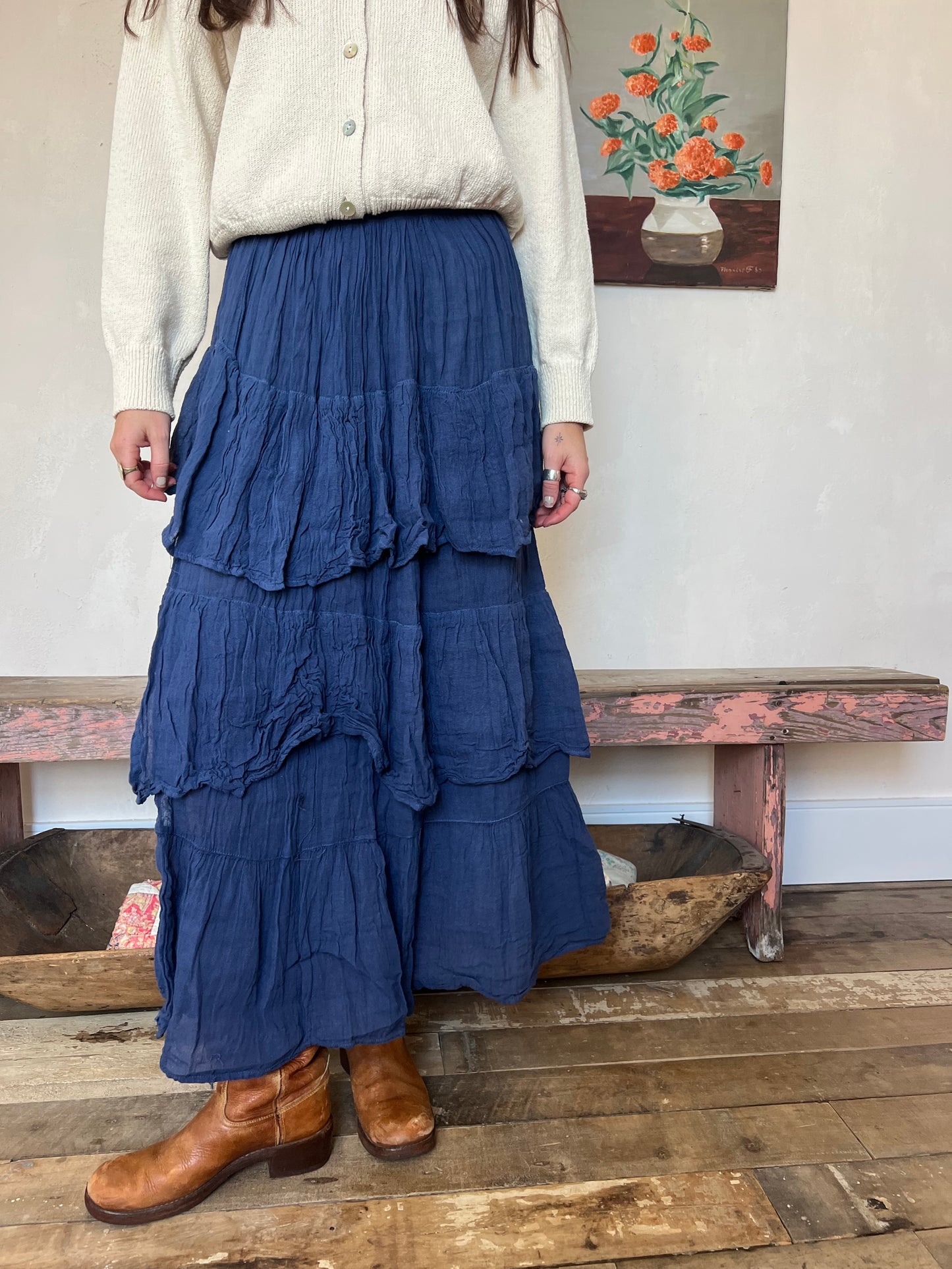 Oaxacan Navy Ruffle Skirt