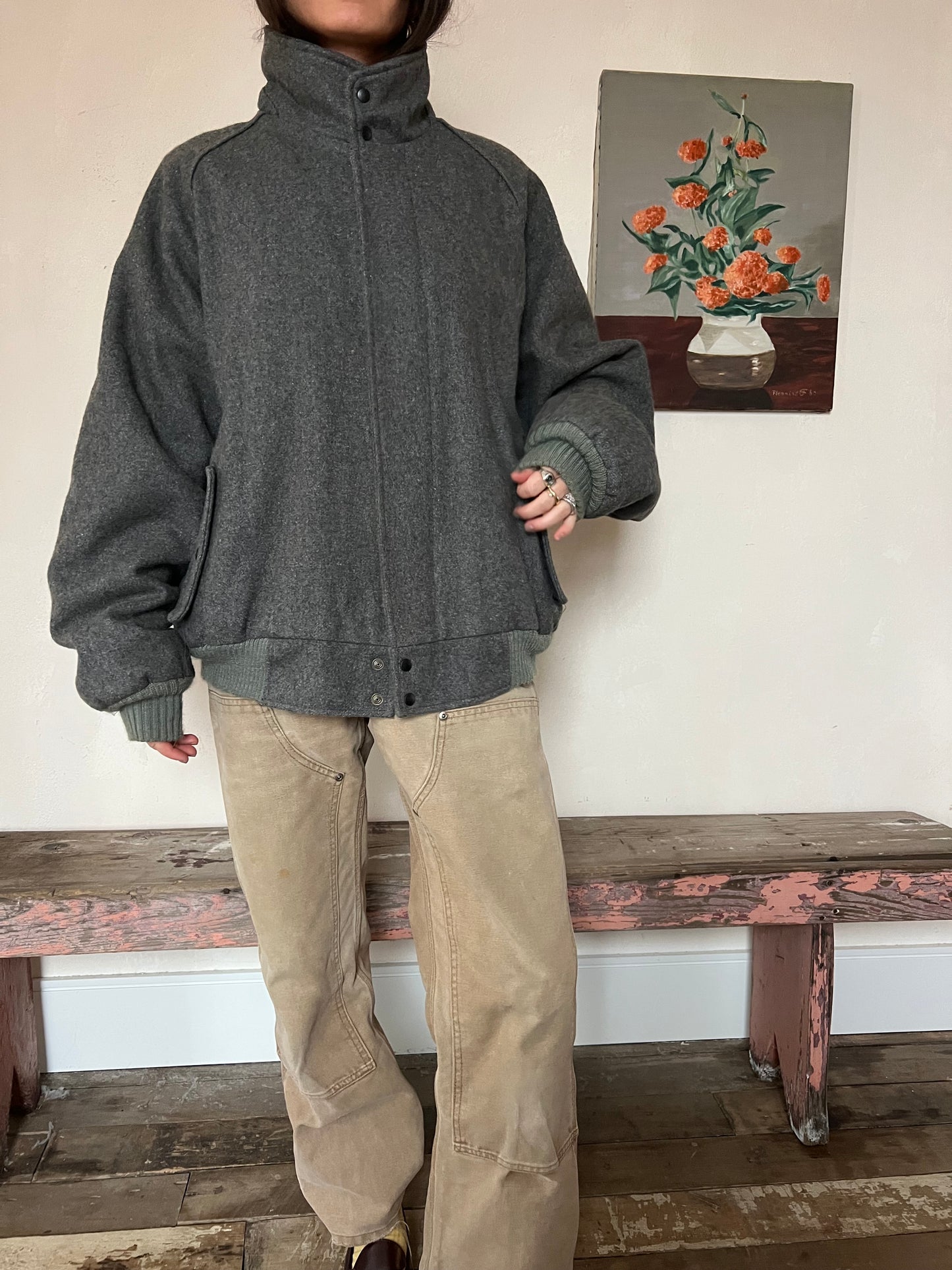 Grey Wool Bomber Jacket