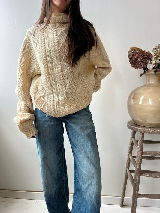 Handmade Cream Cable-Knit Turtleneck