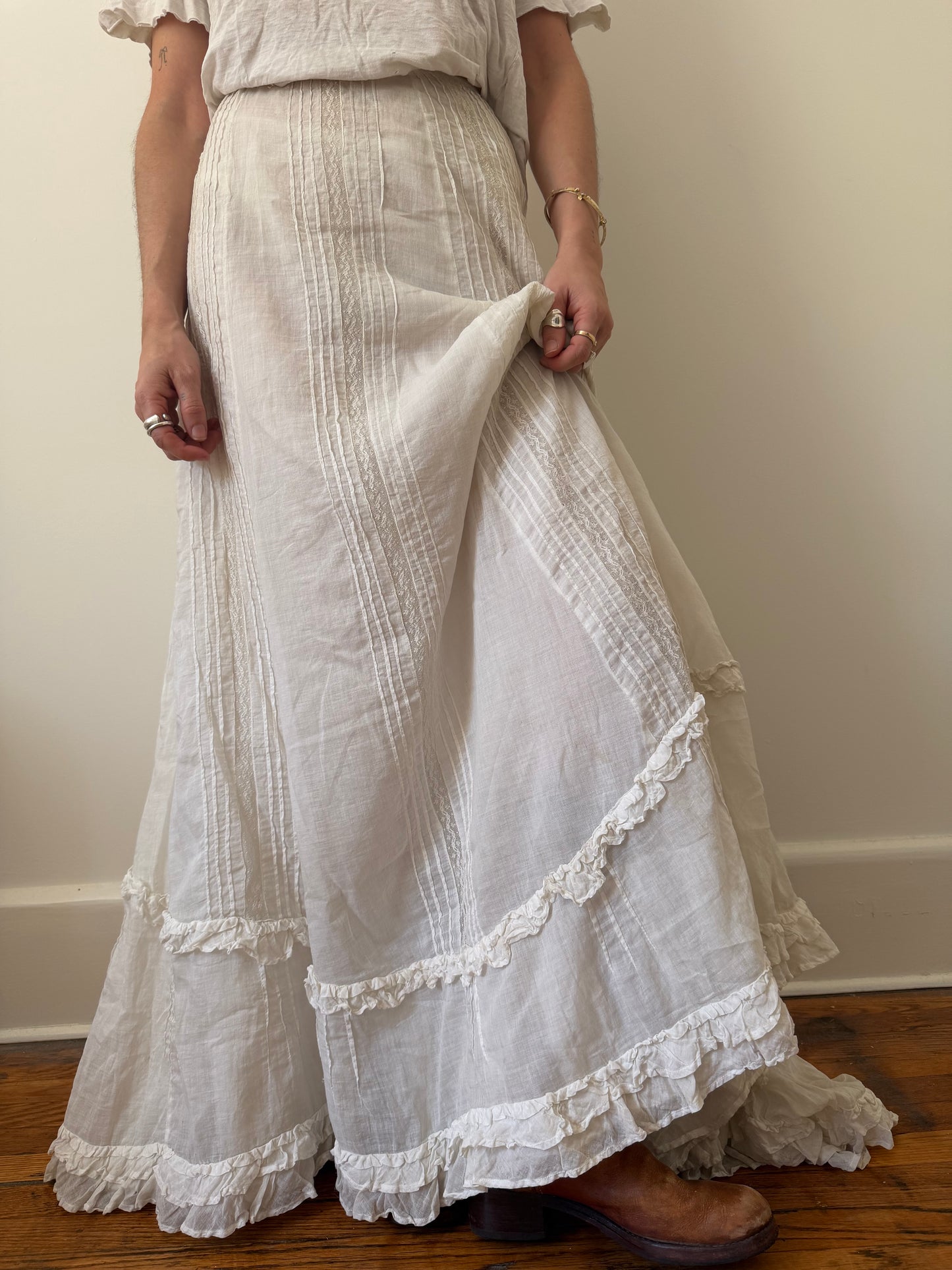 Long Antique Victorian Ruffle Skirt