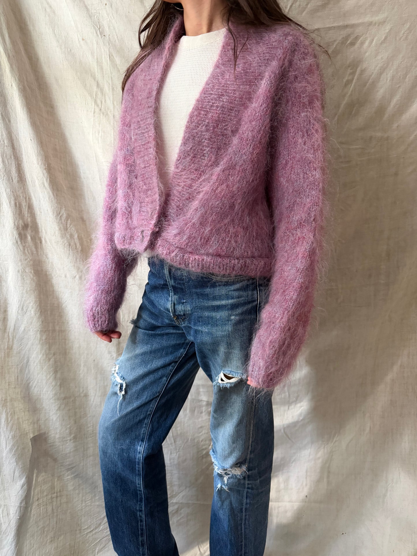 Cropped Magenta Mohair Cardigan
