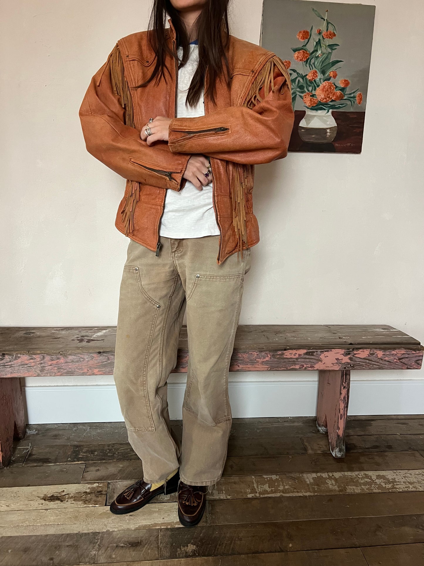 Copper Leather Fringe Jacket