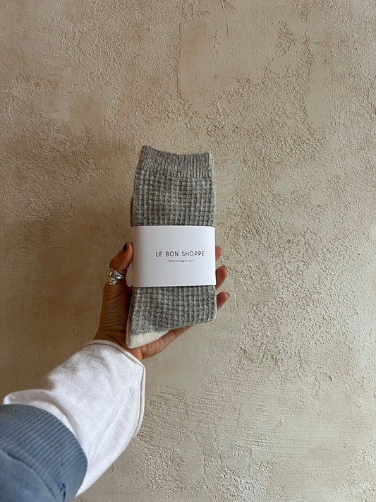 Wool Waffled Socks in Stone/Cream by Le Bon Shoppe