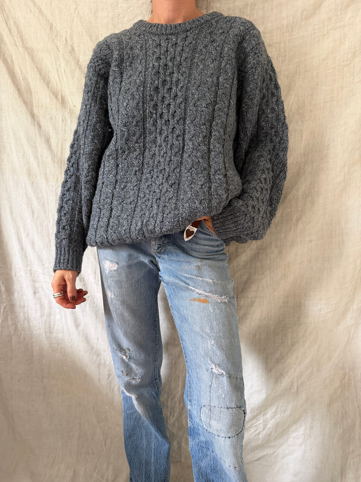 Grey Blue Fisherman Sweater
