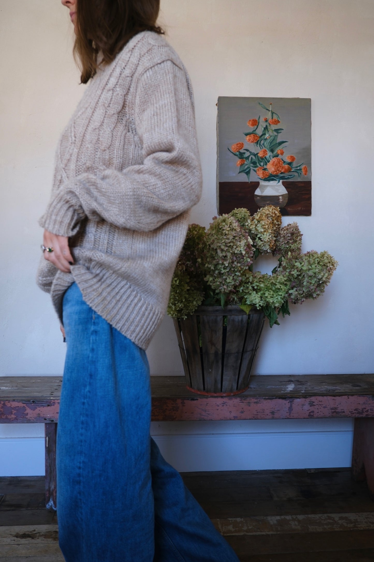 Beige Cable Knit Sweater